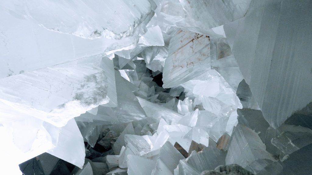Giant crystals inside the Pulpí Geode in Almería, Spain.